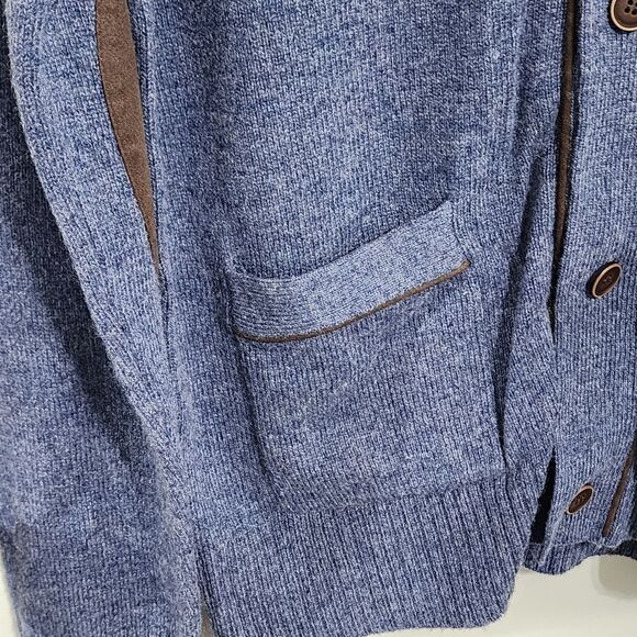 Singer + Sargent cardigan grandpa sweater blue & brown button up elbow patch M - Picture 3 of 5